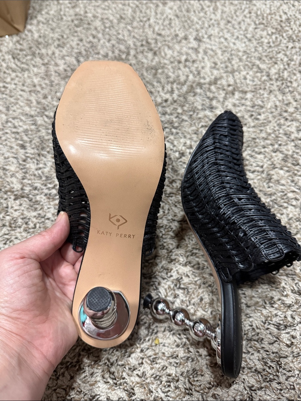 Katy Perry Collections Black Woven Mule with Sculpted Silver Beaded Heel - Picture 7 of 9